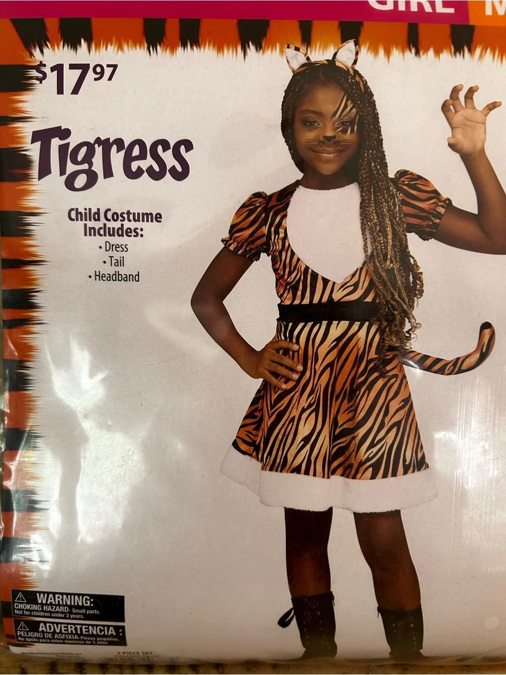 Fun World Tigress Tiger Girls Costume Size M 8-10 Halloween Dress Up New!